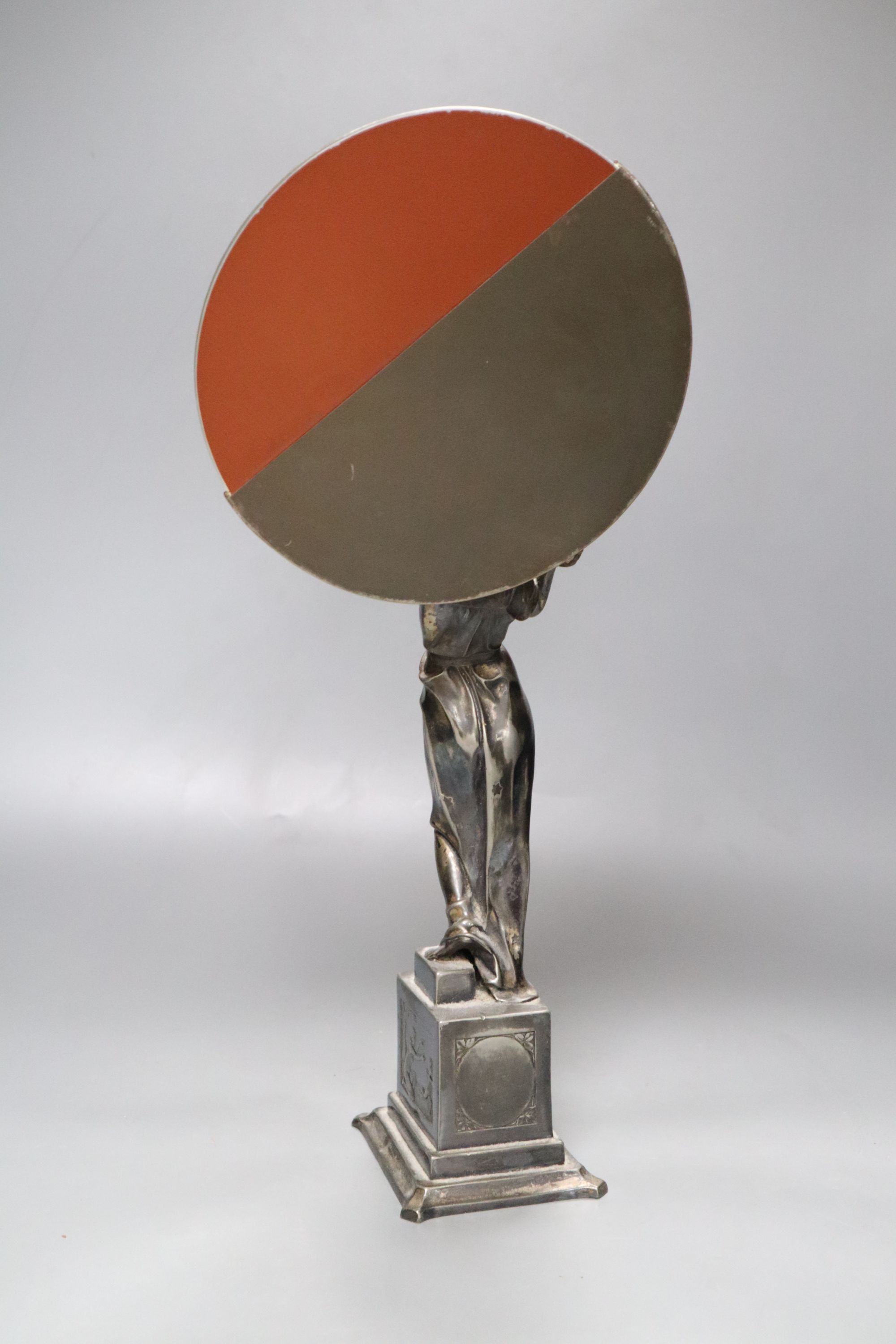 A WMF style pewter figural mirror, height 45cm